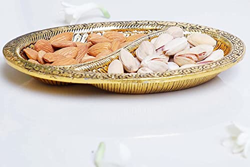 MangalFashions Oval Decorative 2 Section Metal Gold Finish Tray for Serving Dry Fruits, Saunf Supari, Sweets, Mouth Freshener, Showpiece Mangal Fashions | Indian Home Decor and Craft