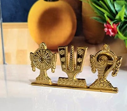 MangalFashions Tirupati Balaji Symbol Stand Shankh Chakra Namah Gold Plating Antique Decorative for Home, Car, Office and Gifting Mangal Fashions | Indian Home Decor and Craft