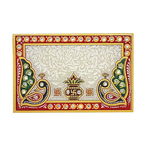 Marble Laxmi Ganesha ji & Beautiful Marble Chowki for Puja (6 x 4 Inch) Mangal Fashions | Indian Home Decor and Craft