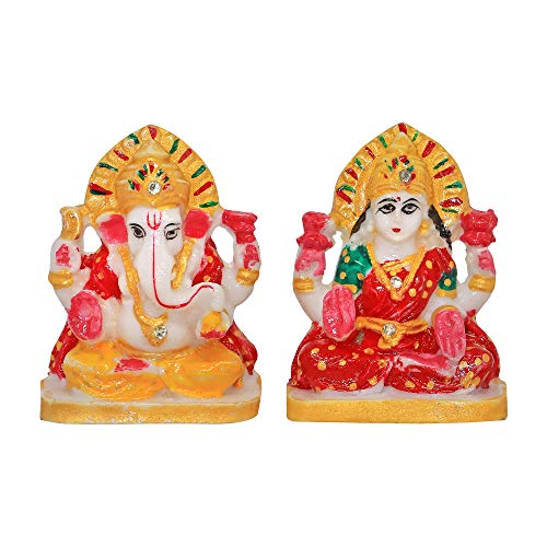 Marble Laxmi Ganesha ji & Beautiful Marble Chowki for Puja (6 x 4 Inch) Mangal Fashions | Indian Home Decor and Craft