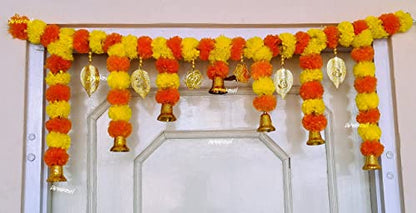 Marigold Flower Bandarwal Hanging for Door | Festival Decoration for Home, Main Door, Mandir | Toran for Pooja Room | Genda Garland Mangal Fashions | Indian Home Decor and Craft