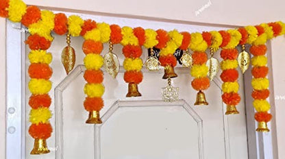Marigold Flower Bandarwal Hanging for Door | Festival Decoration for Home, Main Door, Mandir | Toran for Pooja Room | Genda Garland Mangal Fashions | Indian Home Decor and Craft