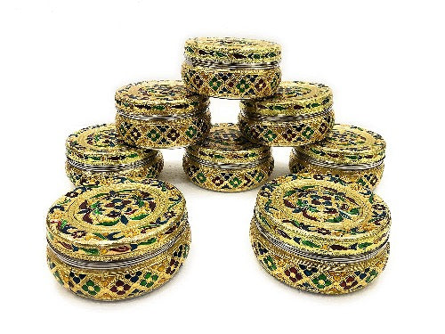 Meenakari Steel Container Box for Return Gifts (10.5 x 10.5 x 5.5 cm) (Pack of 1, 2, 4, 8 and 12 Boxes) Mangal Fashions | Indian Home Decor and Craft