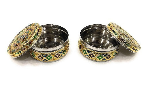 Meenakari Steel Container Box for Return Gifts (10.5 x 10.5 x 5.5 cm) (Pack of 1, 2, 4, 8 and 12 Boxes) Mangal Fashions | Indian Home Decor and Craft