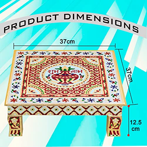 Meenakari Wooden Chowki puja bajot Kalash for Pooja - 14x14x5 inch, Gold (3.1kg) Mangal Fashions | Indian Home Decor and Craft