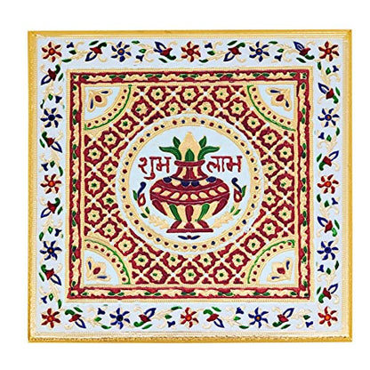 Meenakari Wooden Chowki puja bajot Kalash for Pooja - 14x14x5 inch, Gold (3.1kg) Mangal Fashions | Indian Home Decor and Craft