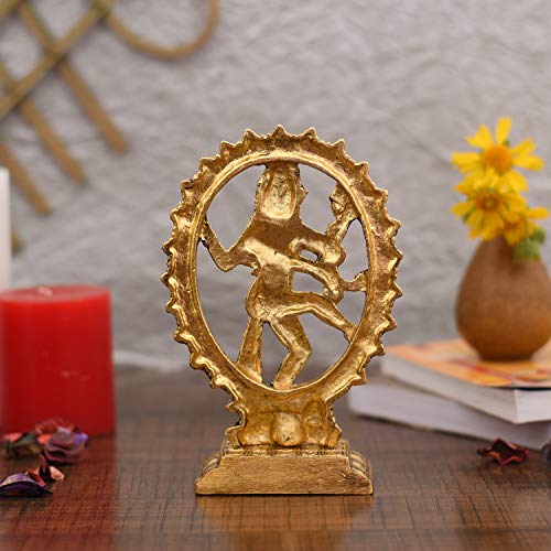 Metal Dancing Shiva / Nataraja Statue for Home Decor - Gold Plated Showpiece Figurine (Size 7 x 3.5 Inch) Mangal Fashions | Indian Home Decor and Craft
