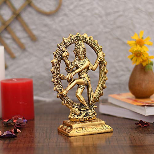Metal Dancing Shiva / Nataraja Statue for Home Decor - Gold Plated Showpiece Figurine (Size 7 x 3.5 Inch) Mangal Fashions | Indian Home Decor and Craft