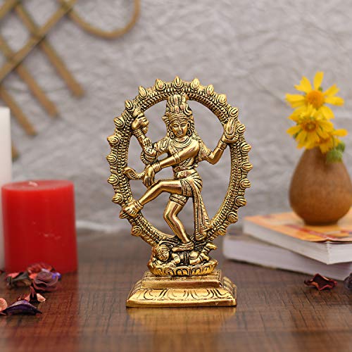 Metal Dancing Shiva / Nataraja Statue for Home Decor - Gold Plated Showpiece Figurine (Size 7 x 3.5 Inch) Mangal Fashions | Indian Home Decor and Craft