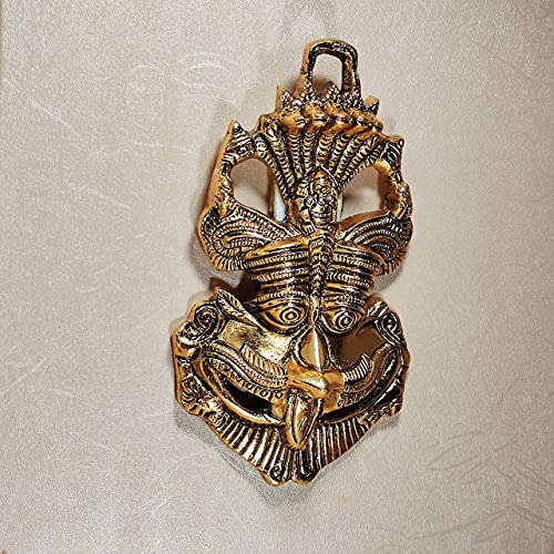 Metal Evil Eye Protection Nazar Battu with Naag Ganesha Suraksha Kawach Mask Feng Shui Vastu Wall & Door Hanging (Gold, Medium) Mangal Fashions | Indian Home Decor and Craft