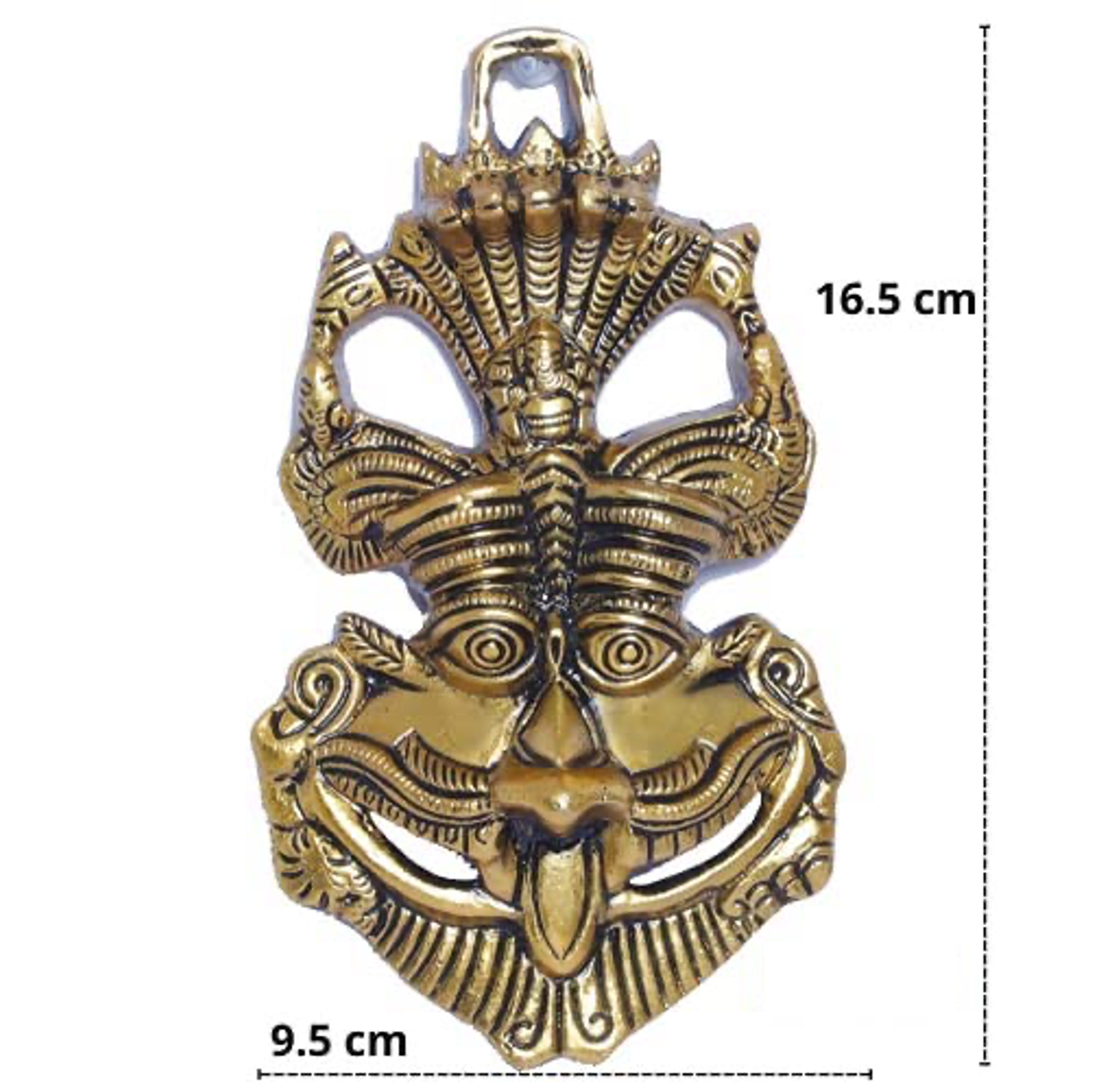 Metal Evil Eye Protection Nazar Battu with Naag Ganesha Suraksha Kawach Mask Feng Shui Vastu Wall & Door Hanging (Gold, Medium) Mangal Fashions | Indian Home Decor and Craft