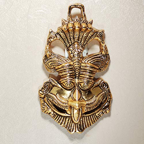 Metal Evil Eye Protection Nazar Battu with Naag Ganesha Suraksha Kawach Mask Feng Shui Vastu Wall & Door Hanging (Gold, Medium) Mangal Fashions | Indian Home Decor and Craft
