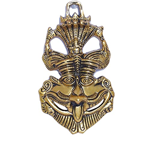 Metal Evil Eye Protection Nazar Battu with Naag Ganesha Suraksha Kawach Mask Feng Shui Vastu Wall & Door Hanging (Gold, Medium) Mangal Fashions | Indian Home Decor and Craft