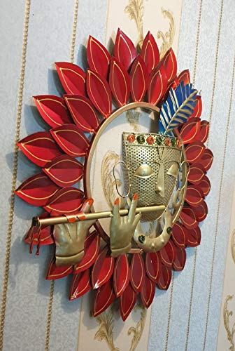 Metal Krishna Playing Basuri Round Frame Wall Hanging for Decor (23" Multicolour) Mangal Fashions | Indian Home Decor and Craft