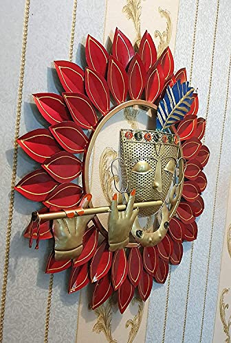 Metal Krishna Playing Basuri Round Frame Wall Hanging for Decor (23" Multicolour) Mangal Fashions | Indian Home Decor and Craft