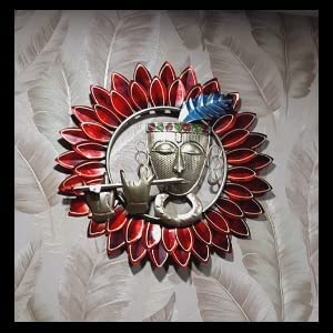Metal Krishna Playing Basuri Round Frame Wall Hanging for Decor (23" Multicolour) Mangal Fashions | Indian Home Decor and Craft
