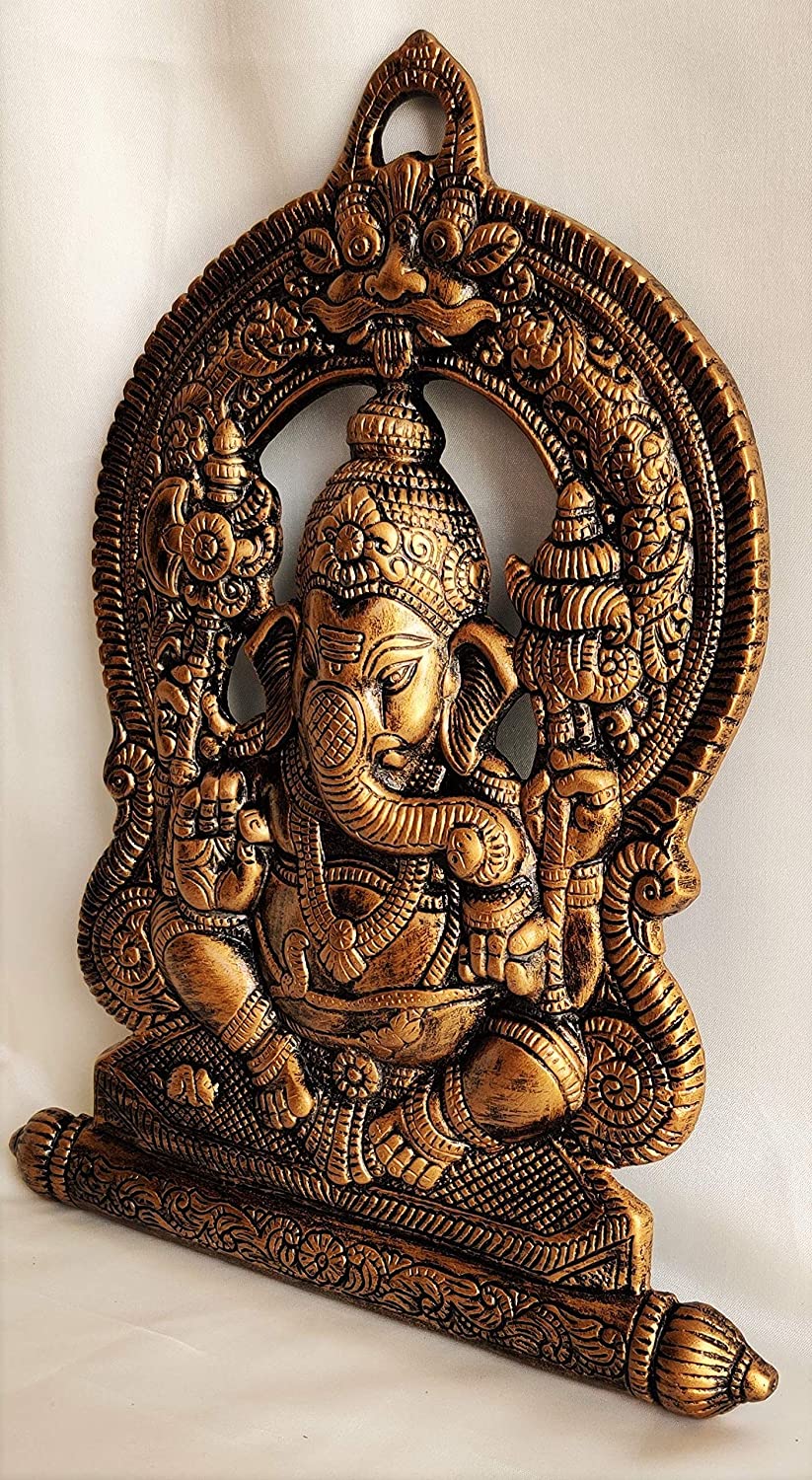 Metal Lord Ganesha Decorative Wall Hanging Showpiece - Antique Color (28 X 2 X 36 cm, 800g) Mangal Fashions | Indian Home Decor and Craft