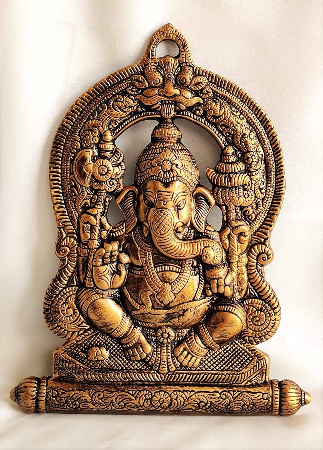 Metal Lord Ganesha Decorative Wall Hanging Showpiece - Antique Color (28 X 2 X 36 cm, 800g) Mangal Fashions | Indian Home Decor and Craft