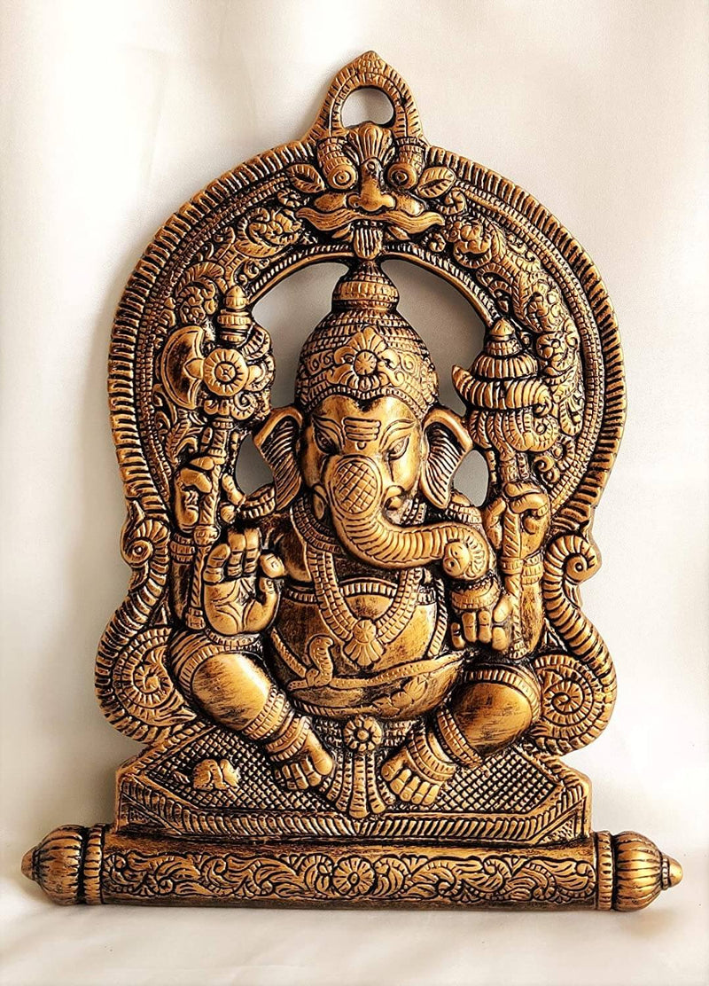Metal Lord Ganesha Decorative Wall Hanging Showpiece - Antique Color (28 X 2 X 36 cm, 800g) Mangal Fashions | Indian Home Decor and Craft
