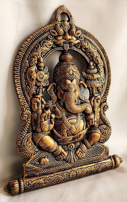 Metal Lord Ganesha Decorative Wall Hanging Showpiece - Antique Color (28 X 2 X 36 cm, 800g) Mangal Fashions | Indian Home Decor and Craft