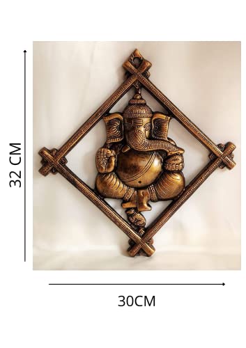 Metal Lord Ganesha Square Frame Wall Hanging Showpiece for Entrance Door, Living Room Metal Decorative Wall L*B*H - 30*2 *32CM (Brown) Mangal Fashions | Indian Home Decor and Craft