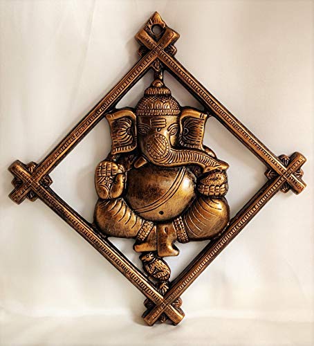 Metal Lord Ganesha Square Frame Wall Hanging Showpiece for Entrance Door, Living Room Metal Decorative Wall L*B*H - 30*2 *32CM (Brown) Mangal Fashions | Indian Home Decor and Craft