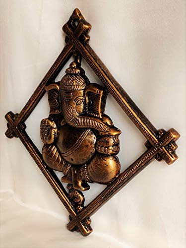 Metal Lord Ganesha Square Frame Wall Hanging Showpiece for Entrance Door, Living Room Metal Decorative Wall L*B*H - 30*2 *32CM (Brown) Mangal Fashions | Indian Home Decor and Craft
