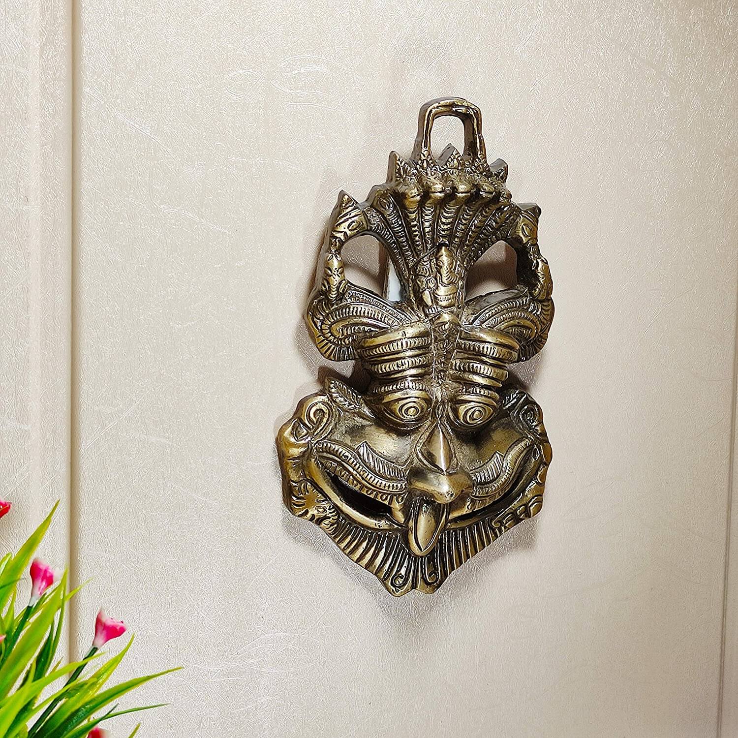 Metal Nazar Battu with Naag Ganesha for Evil Eye Protection and Nazar Suraksha (Bad Eye), Suraksha Kawach Mask (Grey) Mangal Fashions | Indian Home Decor and Craft