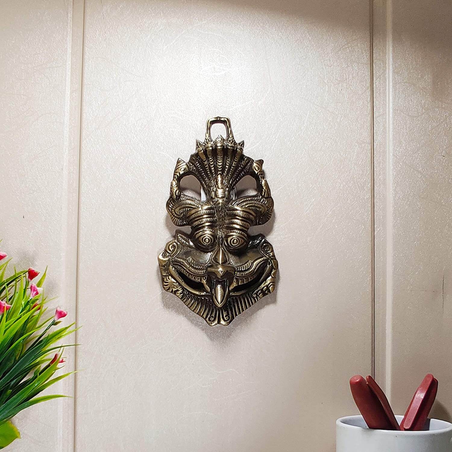 Metal Nazar Battu with Naag Ganesha for Evil Eye Protection and Nazar Suraksha (Bad Eye), Suraksha Kawach Mask (Grey) Mangal Fashions | Indian Home Decor and Craft