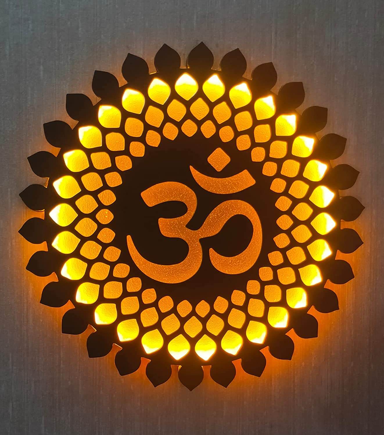 OM Mandala Wall Decor with Back LED (18 x 18 Inch, Color: Brown & Golden Yellow) Mangal Fashions | Indian Home Decor and Craft