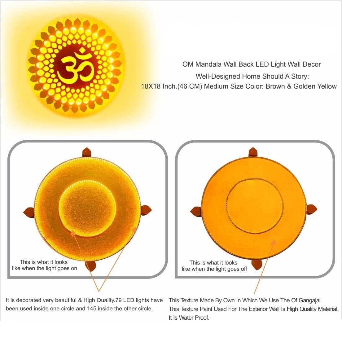 OM Mandala Wall Decor with Back LED (18 x 18 Inch, Color: Brown & Golden Yellow) Mangal Fashions | Indian Home Decor and Craft