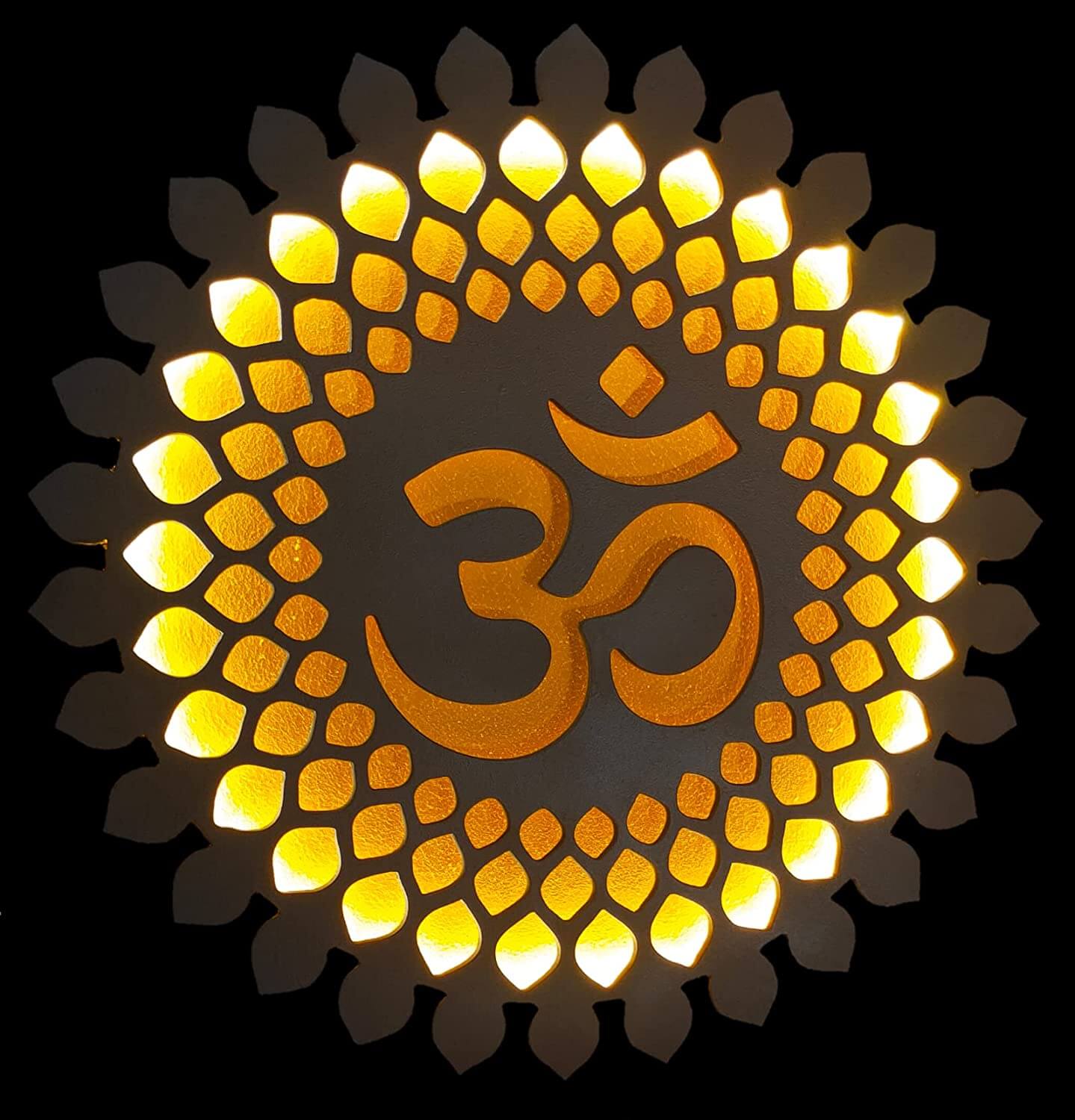 OM Mandala Wall Decor with Back LED (18 x 18 Inch, Color: Brown & Golden Yellow) Mangal Fashions | Indian Home Decor and Craft