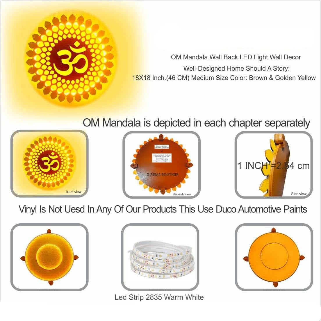 OM Mandala Wall Decor with Back LED (18 x 18 Inch, Color: Brown & Golden Yellow) Mangal Fashions | Indian Home Decor and Craft