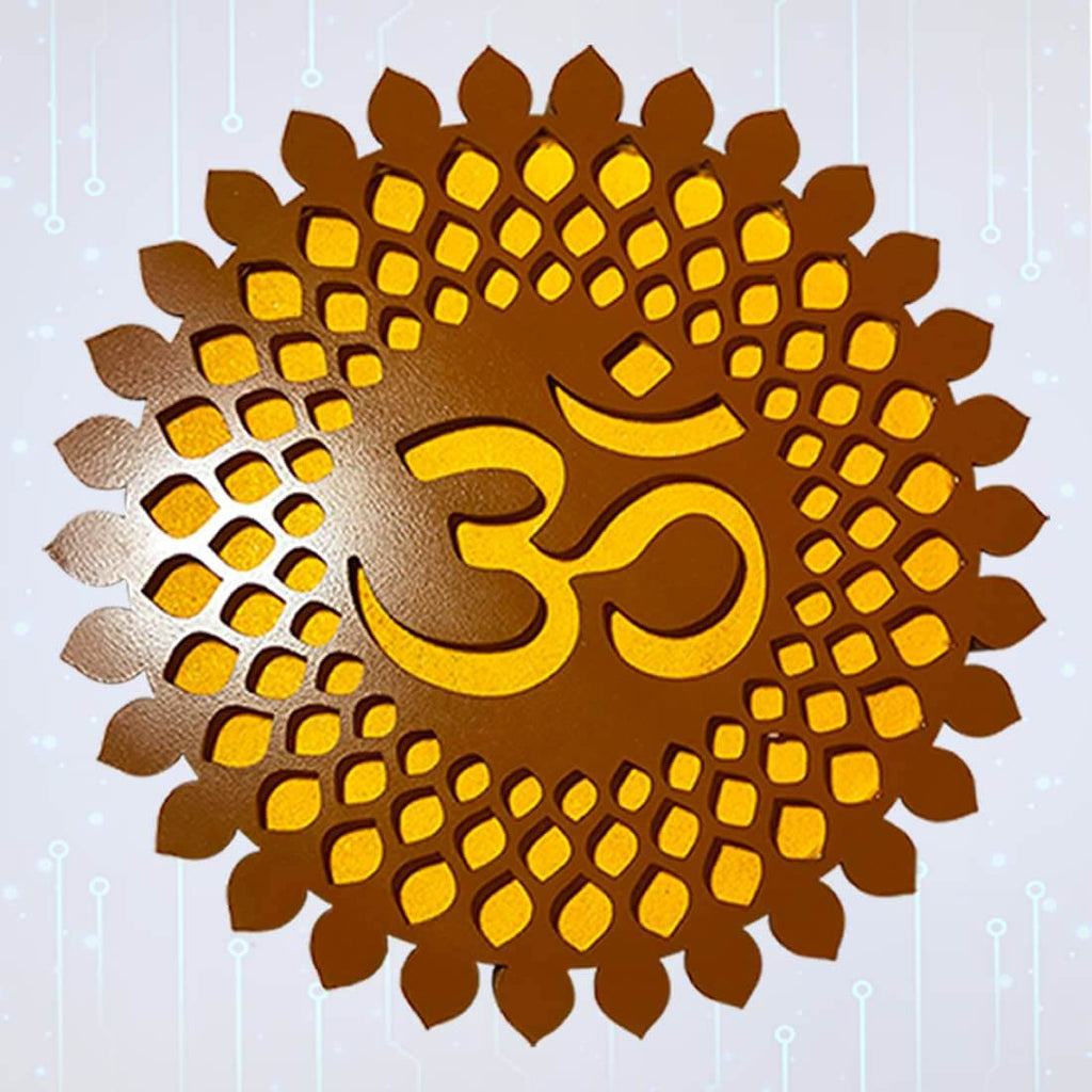 OM Mandala Wall Decor with Back LED (18 x 18 Inch, Color: Brown & Golden Yellow) Mangal Fashions | Indian Home Decor and Craft