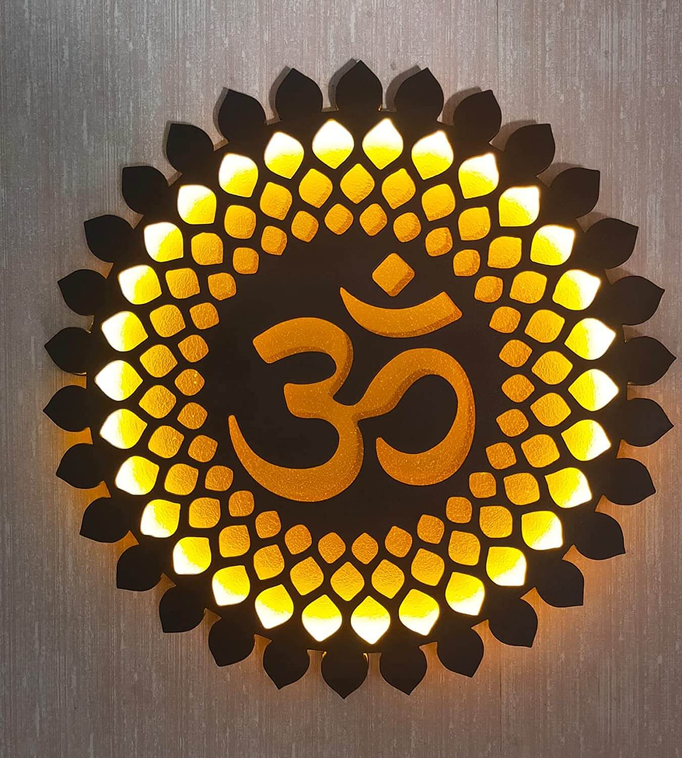 OM Mandala Wall Decor with Front LED (12 x 12 Inch, Color: Brown) Mangal Fashions | Indian Home Decor and Craft