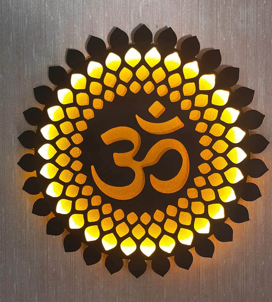 OM Mandala Wall Decor with Front LED (12 x 12 Inch, Color: Brown) Mangal Fashions | Indian Home Decor and Craft