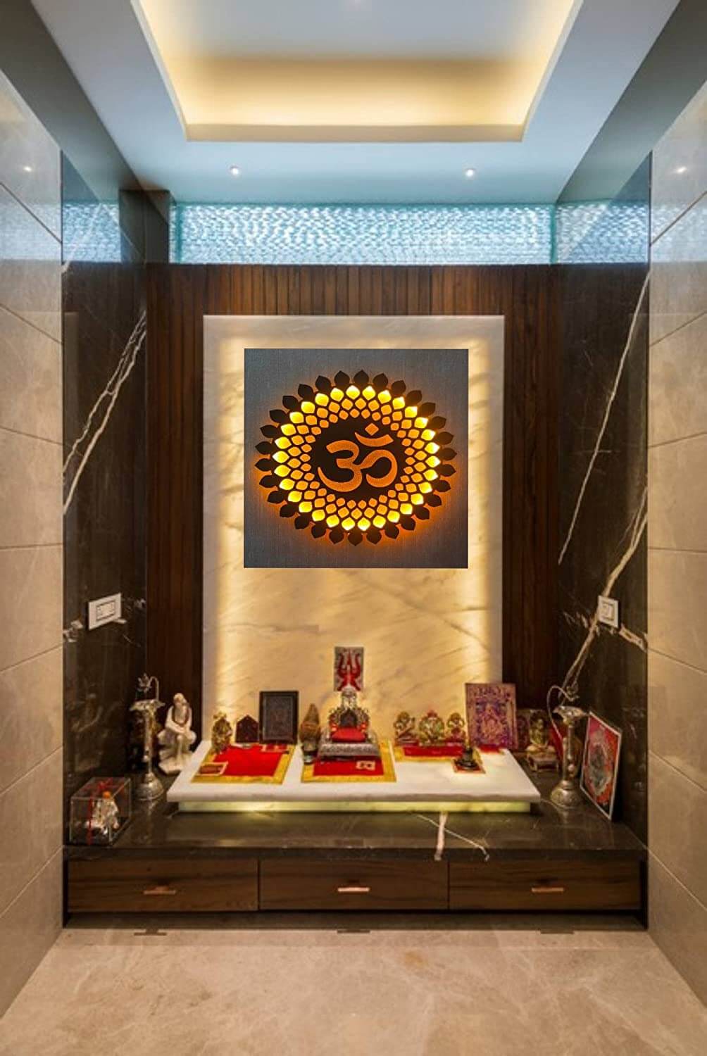 OM Mandala Wall Decor with Front LED (12 x 12 Inch, Color: Brown) Mangal Fashions | Indian Home Decor and Craft