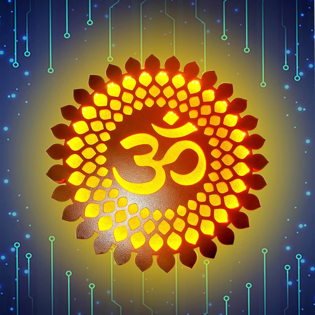 OM Mandala Wall Decor with Front LED (12 x 12 Inch, Color: Brown) Mangal Fashions | Indian Home Decor and Craft