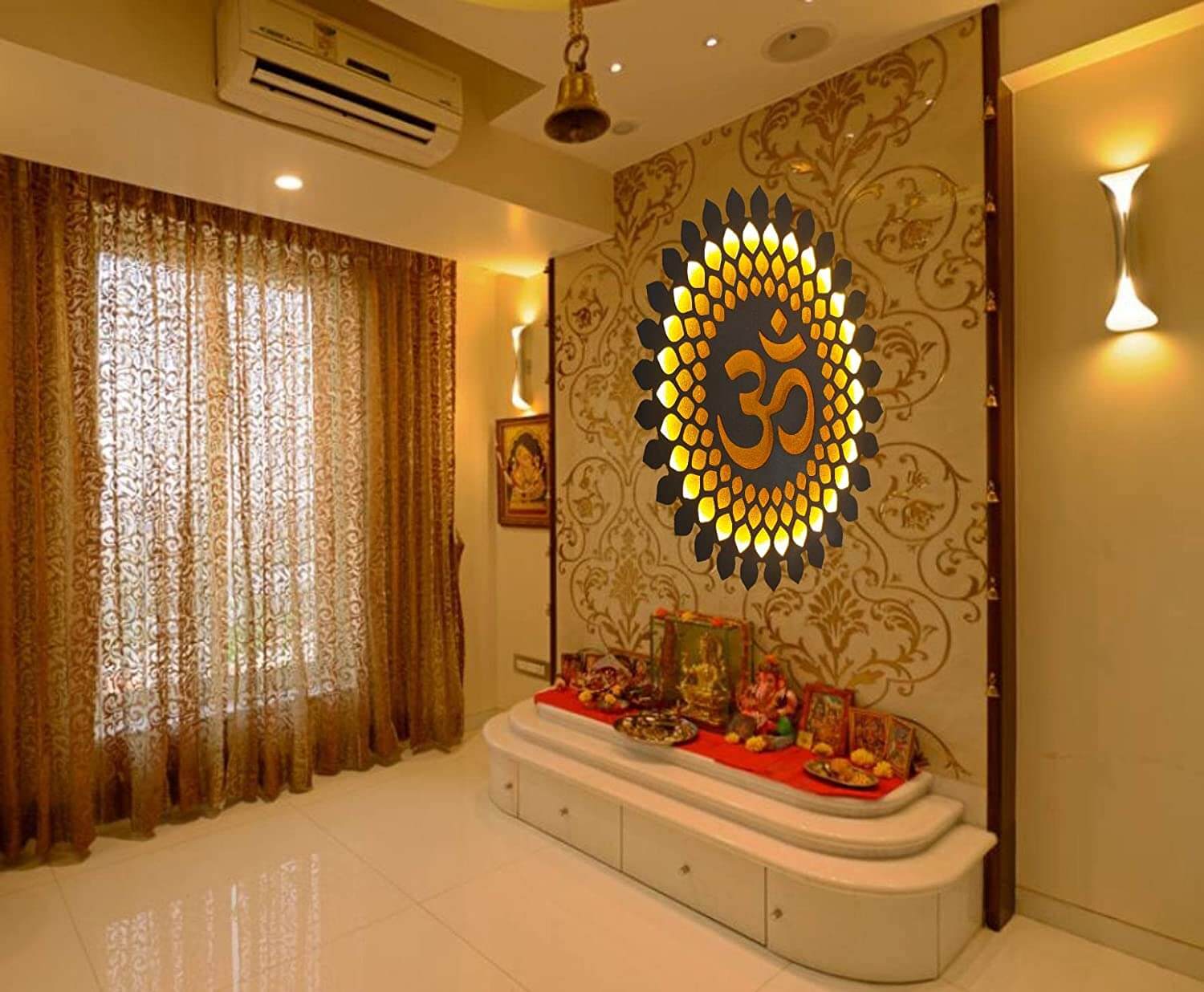 OM Mandala Wall Decor with Front LED (12 x 12 Inch, Color: Brown) Mangal Fashions | Indian Home Decor and Craft