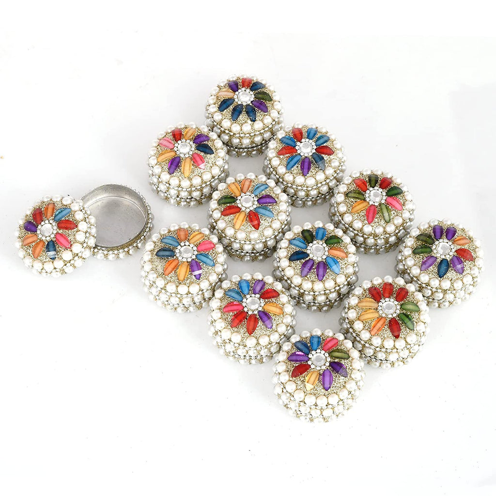 Pack of 12 - Aluminum Sindoor Daani, Kumkum Box Bharani Wedding Return Gifts Mangal Fashions | Indian Home Decor and Craft