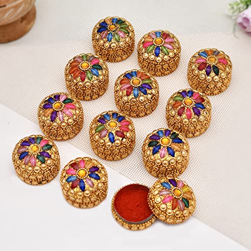 (Pack of 12 Pieces) Aluminum Sindoor Daani, Kumkum Box Bharani Wedding Return Gifts Mangal Fashions | Indian Home Decor and Craft