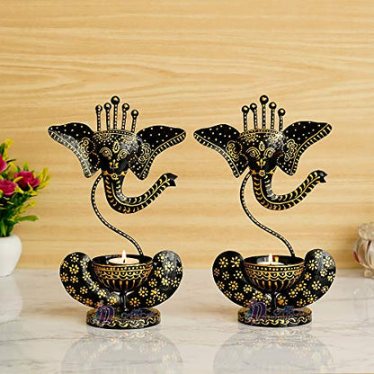 Pack of 2 - 12 Inch Lord Ganesha Antique Tealight Holder / Candle Holder / Home Decor Mangal Fashions | Indian Home Decor and Craft