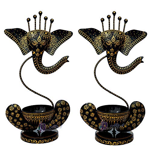 Pack of 2 - 12 Inch Lord Ganesha Antique Tealight Holder / Candle Holder / Home Decor Mangal Fashions | Indian Home Decor and Craft