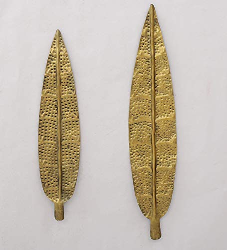 (Pack of 2) Metal Iron Brass Golden Leaf Decorative Wall Art (Small) Mangal Fashions | Indian Home Decor and Craft