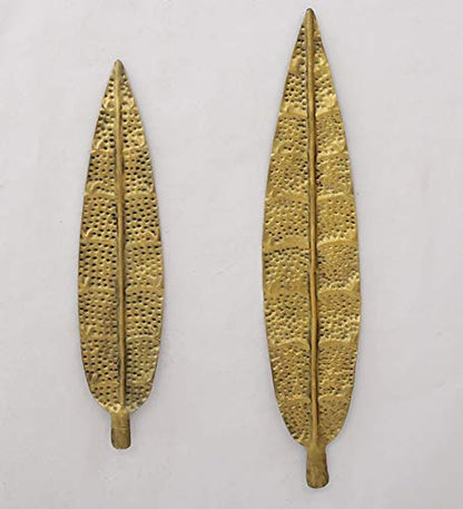 (Pack of 2) Metal Iron Brass Golden Leaf Decorative Wall Art (Small) Mangal Fashions | Indian Home Decor and Craft