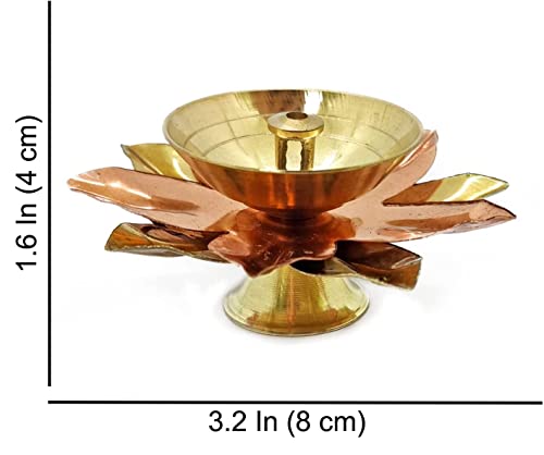 Pack of 2 - Small Brass Copper Lotus Flower Petals Kamal Shape Metal Akand Diya for Pooja, Home Decor and Gifting Mangal Fashions | Indian Home Decor and Craft