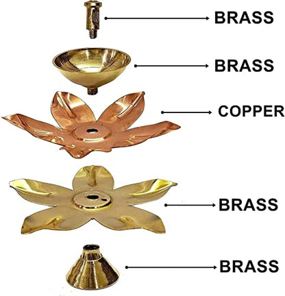 Pack of 2 - Small Brass Copper Lotus Flower Petals Kamal Shape Metal Akand Diya for Pooja, Home Decor and Gifting Mangal Fashions | Indian Home Decor and Craft