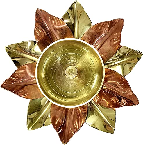 Pack of 2 - Small Brass Copper Lotus Flower Petals Kamal Shape Metal Akand Diya for Pooja, Home Decor and Gifting Mangal Fashions | Indian Home Decor and Craft