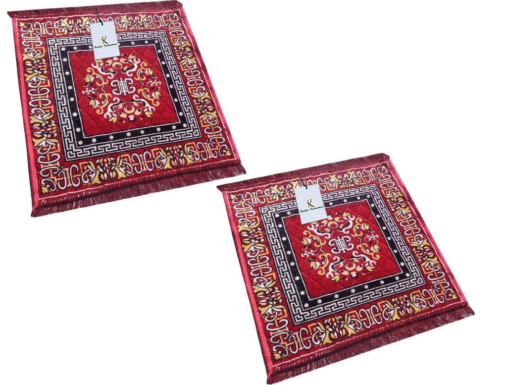 Pack of 2 - Traditional Carpet / Pooja Mat (60x60 cm) | Square Shape & Soft Velvet Material | Meditation Prayer Mat Mangal Fashions | Indian Home Decor and Craft