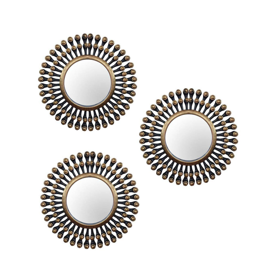 Pack of 3 - Decorative Round Back Gold Wall Mirror for Living Room (Size 10 x 10 Inch) Mangal Fashions | Indian Home Decor and Craft